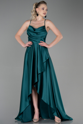 Long Emerald Green Satin Prom Gown ABU3242