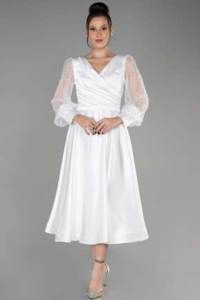 Midi White Satin Night Dress ABK1869