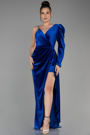 Long Sax Blue Velvet Evening Dress ABU3355