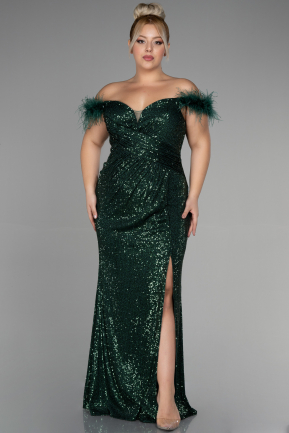 Long Emerald Green Scaly Plus Size Evening Dress ABU3193