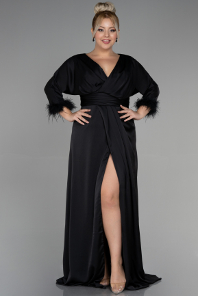 Long Black Satin Plus Size Evening Dress ABU3367