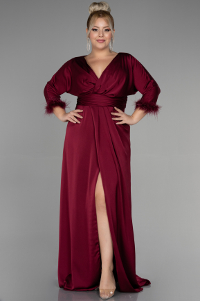 Long Cherry Colored Satin Plus Size Evening Dress ABU3367
