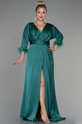 Long Emerald Green Satin Plus Size Evening Dress ABU3367