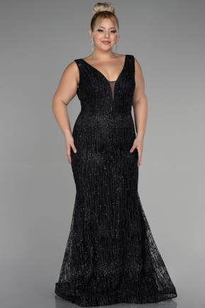 Long Black Plus Size Engagement Dress ABU3368