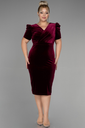 Midi Burgundy Velvet Velvet Oversized Evening Dress ABK1874