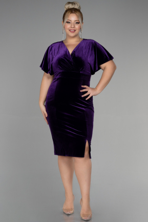Midi Purple Velvet Velvet Oversized Evening Dress ABK1876