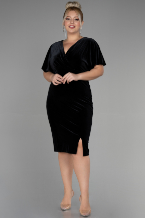 Midi Black Velvet Velvet Oversized Evening Dress ABK1876