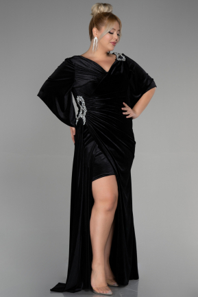Long Black Velvet Velvet Oversized Evening Dress ABU3370