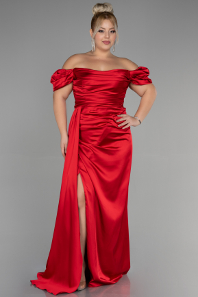 Long Red Satin Plus Size Evening Dress ABU1626
