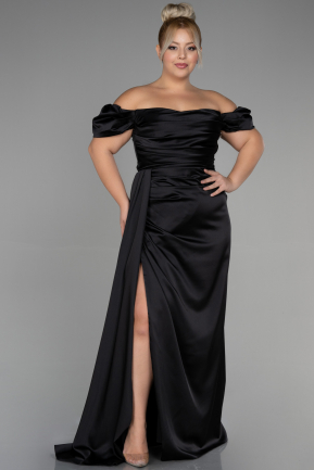 Black Long Satin Plus Size Evening Dress ABU1626