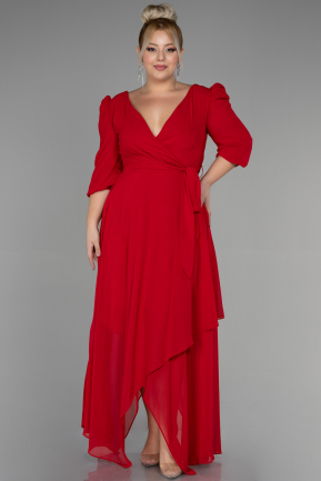 Midi Red Chiffon Oversized Evening Dress ABK1083