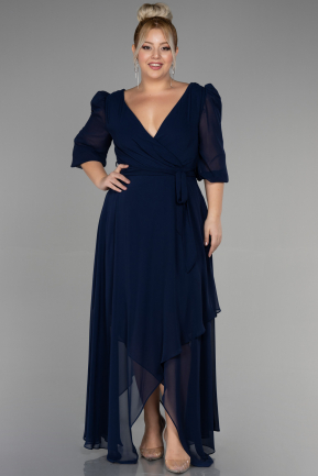 Midi Navy Blue Chiffon Oversized Evening Dress ABK1083