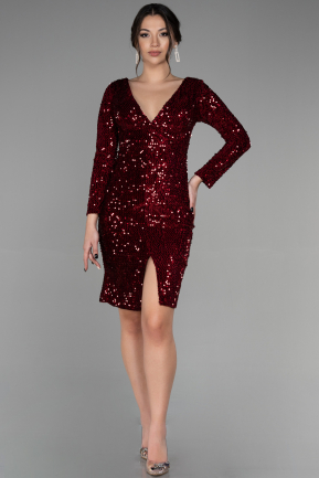 Short Burgundy Sequined Velvet Invitation Dress ABK1158