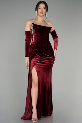 Long Burgundy Velvet Evening Dress ABU3364