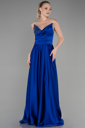 Long Sax Blue Satin Evening Dress ABU3385