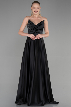 Long Black Satin Evening Dress ABU3385
