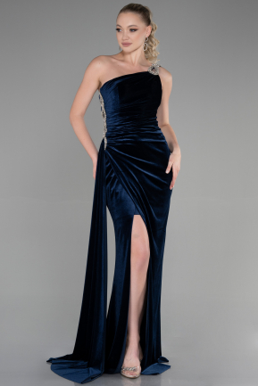Long Navy Blue Velvet Evening Dress ABU3365