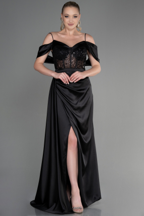 Long Black Satin Evening Dress ABU3391