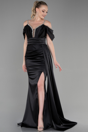 Long Black Satin Evening Dress ABU3398