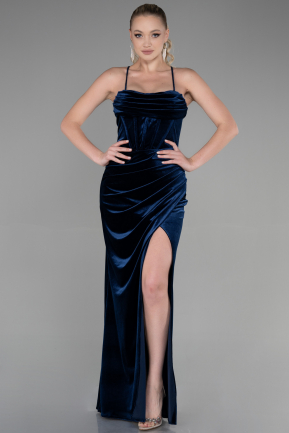 Long Navy Blue Velvet Evening Dress ABU3395