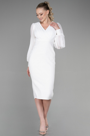 Midi White Chiffon Night Dress ABK1884