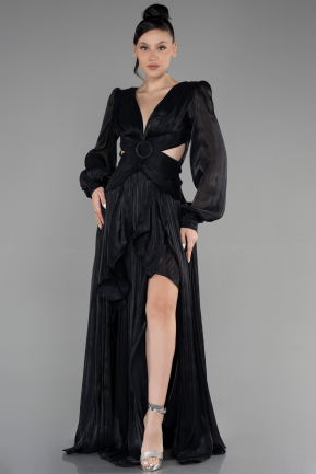 Long Black Chiffon Prom Gown ABU3397