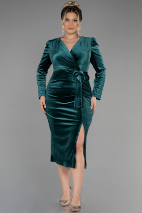 Midi Emerald Green Velvet Velvet Oversized Evening Dress ABK1897