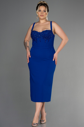 Midi Sax Blue Plus Size Invitation Dress ABK1882