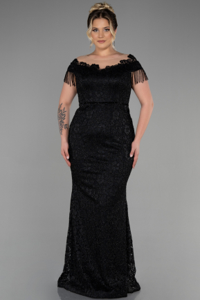 Long Black Laced Plus Size Evening Dress ABU3435