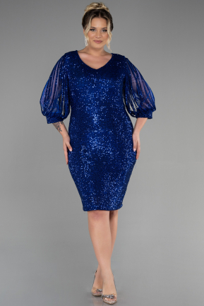 Sax Blue Short Plus Size Evening Dress ABK631