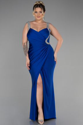 Sax Blue Long Plus Size Evening Dress ABU3271