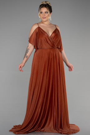 Long Light Brown Plus Size Evening Dress ABU2487