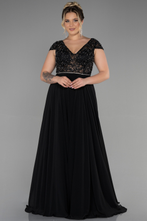 Long Black Chiffon Plus Size Evening Dress ABU3441