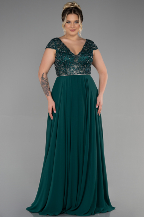 Long Emerald Green Chiffon Plus Size Evening Dress ABU3441