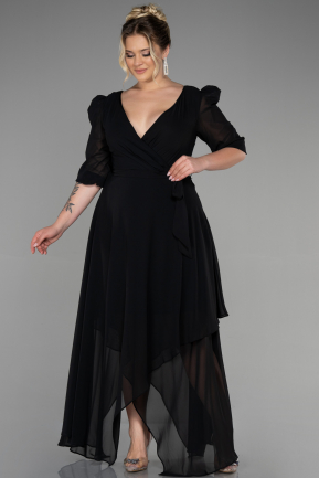 Black Midi Chiffon Oversized Evening Dress ABK1083