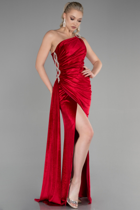 Red Long Velvet Evening Dress ABU3365