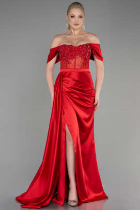 Long Red Satin Evening Dress ABU3446