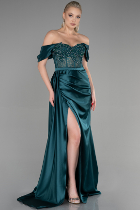 Long Emerald Green Satin Evening Dress ABU3446