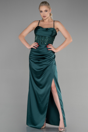 Long Emerald Green Satin Evening Dress ABU3459