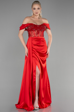 Long Red Satin Evening Dress ABU3454