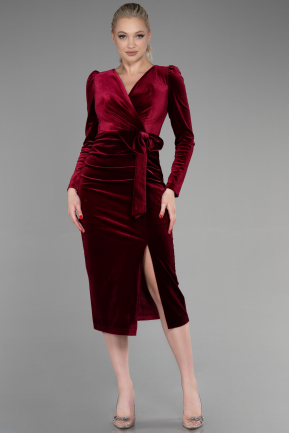 Midi Burgundy Velvet Invitation Dress ABK1896