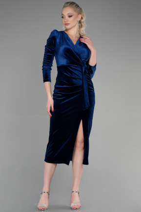 Midi Navy Blue Velvet Invitation Dress ABK1896