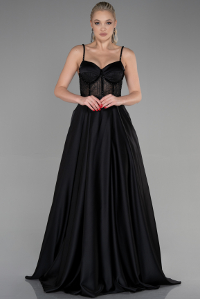 Long Black Satin Evening Dress ABU3455