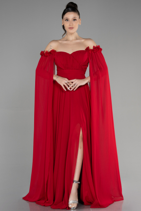 Long Red Chiffon Plus Size Evening Dress ABU3464