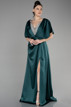 Long Emerald Green Satin Plus Size Engagement Dress ABU3442