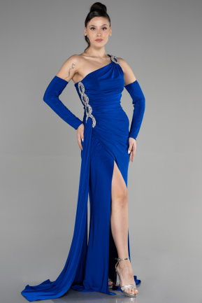Long Sax Blue Plus Size Engagement Dress ABU3460