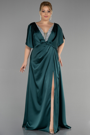 Long Emerald Green Satin Plus Size Engagement Dress ABU3442