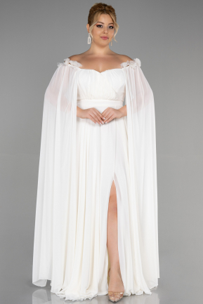 Long White Chiffon Plus Size Evening Dress ABU3464