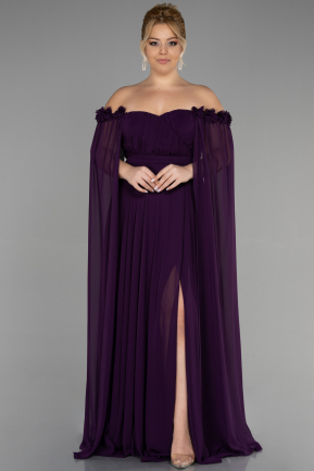 Long Purple Chiffon Plus Size Evening Dress ABU3464