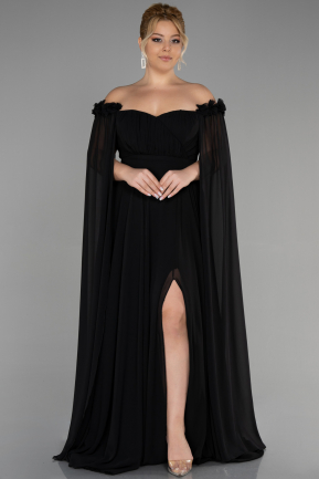 Long Black Chiffon Plus Size Evening Dress ABU3464